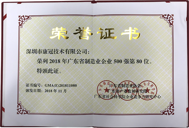 金沙澳门(中国)唯一官方网站荣列“2018年广东省制造业企业500强”名单